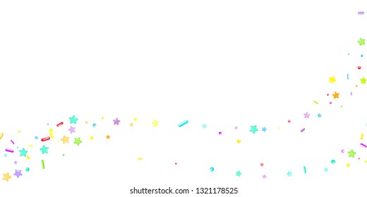 Sprinkles grainy. Cupcake donuts, dessert, sugar, bakery background. Sweet confetti on white chocolate glaze background. Vector Illustration sprinkles holiday designs, party, birthday, invitation.