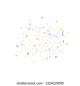 Sprinkles grainy. Cupcake donuts, dessert, sugar, bakery background. Sweet confetti on white chocolate glaze background. Vector Illustration sprinkles holiday designs, party, birthday, invitation.