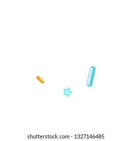 Sprinkles grainy. Cupcake donuts, dessert, sugar, bakery background. Sweet confetti on white chocolate glaze background. Vector Illustration sprinkles holiday designs, party, birthday, invitation.