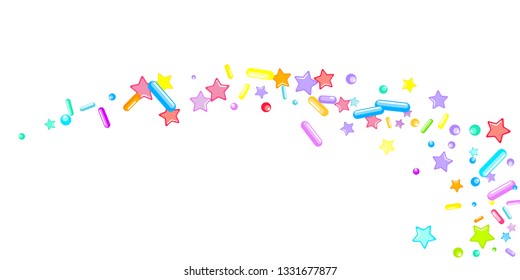 Sprinkles grainy. Cupcake donuts, dessert, sugar, bakery background. Sweet confetti on white chocolate glaze background. Vector Illustration sprinkles holiday designs, party, birthday, invitation.