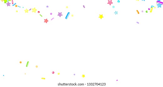 Sprinkles grainy. Cupcake donuts, dessert, sugar, bakery background. Sweet confetti on white chocolate glaze background. Vector Illustration sprinkles holiday designs, party, birthday, invitation.