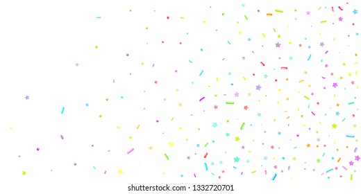 Sprinkles grainy. Cupcake donuts, dessert, sugar, bakery background. Sweet confetti on white chocolate glaze background. Vector Illustration sprinkles holiday designs, party, birthday, invitation.