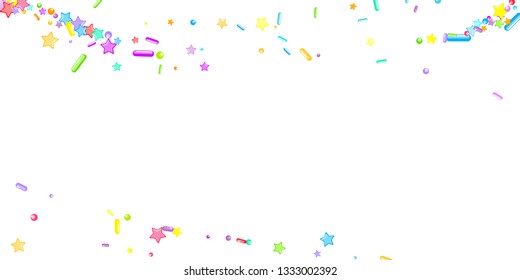 Sprinkles grainy. Cupcake donuts, dessert, sugar, bakery background. Sweet confetti on white chocolate glaze background. Vector Illustration sprinkles holiday designs, party, birthday, invitation.