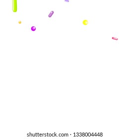 Sprinkles grainy. Cupcake donuts, dessert, sugar, bakery background. Sweet confetti on white chocolate glaze background. Vector Illustration sprinkles holiday designs, party, birthday, invitation.