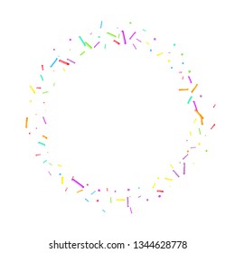 Sprinkles grainy. Cupcake donuts, dessert, sugar, bakery background. Sweet confetti on white chocolate glaze background. Vector Illustration sprinkles holiday designs, party, birthday, invitation.