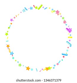 Sprinkles grainy. Cupcake donuts, dessert, sugar, bakery background. Sweet confetti on white chocolate glaze background. Vector Illustration sprinkles holiday designs, party, birthday, invitation.
