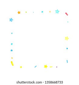 Sprinkles grainy. Cupcake donuts, dessert, sugar, bakery background. Sweet confetti on white chocolate glaze background. Vector Illustration sprinkles holiday designs, party, birthday, invitation.