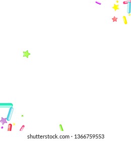 Sprinkles grainy. Cupcake donuts, dessert, sugar, bakery background. Sweet confetti on white chocolate glaze background. Vector Illustration sprinkles holiday designs, party, birthday, invitation.