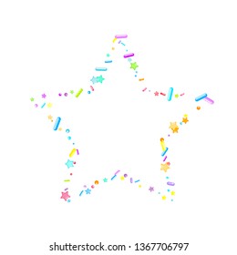 Sprinkles grainy. Cupcake donuts, dessert, sugar, bakery background. Sweet confetti on white chocolate glaze background. Vector Illustration sprinkles holiday designs, party, birthday, invitation.