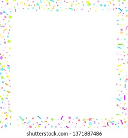 Sprinkles grainy. Cupcake donuts, dessert, sugar, bakery background. Sweet confetti on white chocolate glaze background. Vector Illustration sprinkles holiday designs, party, birthday, invitation.