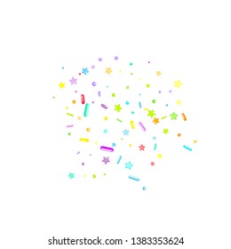 Sprinkles grainy. Cupcake donuts, dessert, sugar, bakery background. Sweet confetti on white chocolate glaze background. Vector Illustration sprinkles holiday designs, party, birthday, invitation.