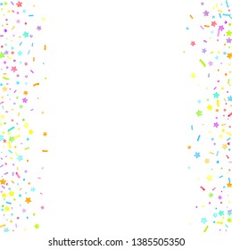 Sprinkles grainy. Cupcake donuts, dessert, sugar, bakery background. Sweet confetti on white chocolate glaze background. Vector Illustration sprinkles holiday designs, party, birthday, invitation.