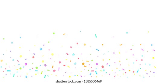 Sprinkles grainy. Cupcake donuts, dessert, sugar, bakery background. Sweet confetti on white chocolate glaze background. Vector Illustration sprinkles holiday designs, party, birthday, invitation.