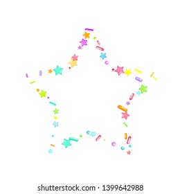 Sprinkles grainy. Cupcake donuts, dessert, sugar, bakery background. Sweet confetti on white chocolate glaze background. Vector Illustration sprinkles holiday designs, party, birthday, invitation.