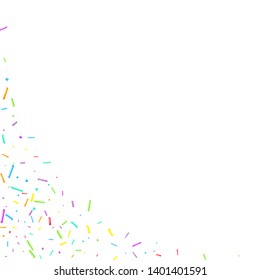 Sprinkles grainy. Cupcake donuts, dessert, sugar, bakery background. Sweet confetti on white chocolate glaze background. Vector Illustration sprinkles holiday designs, party, birthday, invitation.