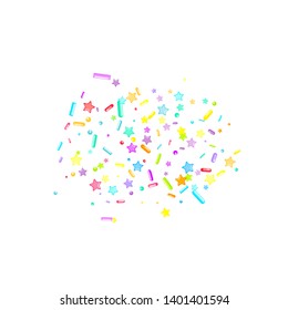 Sprinkles grainy. Cupcake donuts, dessert, sugar, bakery background. Sweet confetti on white chocolate glaze background. Vector Illustration sprinkles holiday designs, party, birthday, invitation.