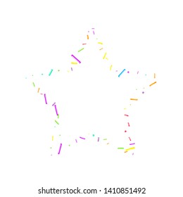 Sprinkles grainy. Cupcake donuts, dessert, sugar, bakery background. Sweet confetti on white chocolate glaze background. Vector Illustration sprinkles holiday designs, party, birthday, invitation.