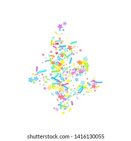 Sprinkles grainy. Cupcake donuts, dessert, sugar, bakery background. Sweet confetti on white chocolate glaze background. Vector Illustration sprinkles holiday designs, party, birthday, invitation.