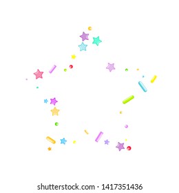 Sprinkles grainy. Cupcake donuts, dessert, sugar, bakery background. Sweet confetti on white chocolate glaze background. Vector Illustration sprinkles holiday designs, party, birthday, invitation.
