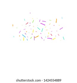 Sprinkles grainy. Cupcake donuts, dessert, sugar, bakery background. Sweet confetti on white chocolate glaze background. Vector Illustration sprinkles holiday designs, party, birthday, invitation.