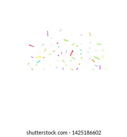 Sprinkles grainy. Cupcake donuts, dessert, sugar, bakery background. Sweet confetti on white chocolate glaze background. Vector Illustration sprinkles holiday designs, party, birthday, invitation.