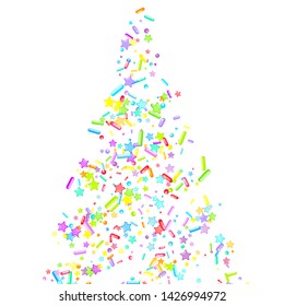 Sprinkles grainy. Cupcake donuts, dessert, sugar, bakery background. Sweet confetti on white chocolate glaze background. Vector Illustration sprinkles holiday designs, party, birthday, invitation.
