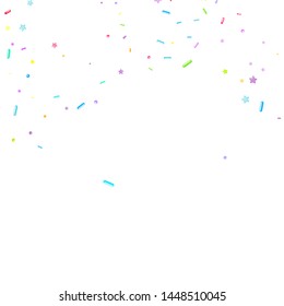 Sprinkles grainy. Cupcake donuts, dessert, sugar, bakery background. Sweet confetti on white chocolate glaze background. Vector Illustration sprinkles holiday designs, party, birthday, invitation.