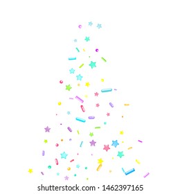 Sprinkles grainy. Cupcake donuts, dessert, sugar, bakery background. Sweet confetti on white chocolate glaze background. Vector Illustration sprinkles holiday designs, party, birthday, invitation.