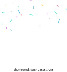 Sprinkles grainy. Cupcake donuts, dessert, sugar, bakery background. Sweet confetti on white chocolate glaze background. Vector Illustration sprinkles holiday designs, party, birthday, invitation.