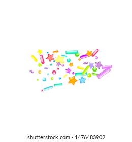 Sprinkles grainy. Cupcake donuts, dessert, sugar, bakery background. Sweet confetti on white chocolate glaze background. Vector Illustration sprinkles holiday designs, party, birthday, invitation.