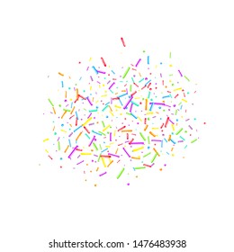 Sprinkles grainy. Cupcake donuts, dessert, sugar, bakery background. Sweet confetti on white chocolate glaze background. Vector Illustration sprinkles holiday designs, party, birthday, invitation.