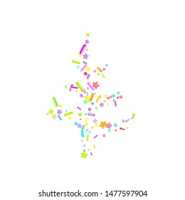 Sprinkles grainy. Cupcake donuts, dessert, sugar, bakery background. Sweet confetti on white chocolate glaze background. Vector Illustration sprinkles holiday designs, party, birthday, invitation.