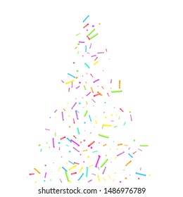 Sprinkles grainy. Cupcake donuts, dessert, sugar, bakery background. Sweet confetti on white chocolate glaze. Vector Illustration holiday designs, party, birthday, invitation.
