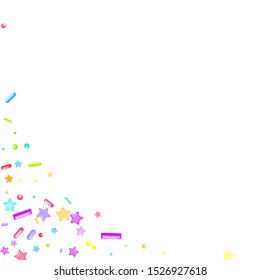Sprinkles grainy. Cupcake donuts, dessert, sugar, bakery background. Sweet confetti on white chocolate glaze background. Vector Illustration sprinkles holiday designs, party, birthday, invitation.