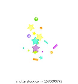 Sprinkles grainy. Cupcake donuts, dessert, sugar, bakery background. Sweet confetti on white chocolate glaze background. Vector Illustration sprinkles holiday designs, party, birthday, invitation.