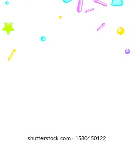 Sprinkles grainy. Cupcake donuts, dessert, sugar, bakery background. Sweet confetti on white chocolate glaze background. Vector Illustration sprinkles holiday designs, party, birthday, invitation.