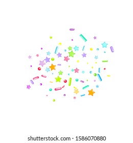 Sprinkles grainy. Cupcake donuts, dessert, sugar, bakery background. Sweet confetti on white chocolate glaze background. Vector Illustration sprinkles holiday designs, party, birthday, invitation.
