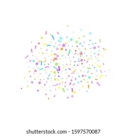 Sprinkles grainy. Cupcake donuts, dessert, sugar, bakery background. Sweet confetti on white chocolate glaze background. Vector Illustration sprinkles holiday designs, party, birthday, invitation.