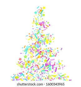 Sprinkles grainy. Cupcake donuts, dessert, sugar, bakery background. Sweet confetti on white chocolate glaze background. Vector Illustration sprinkles holiday designs, party, birthday, invitation.