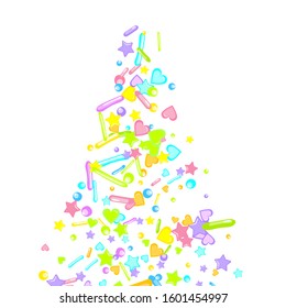 Sprinkles grainy. Cupcake donuts, dessert, sugar, bakery background. Sweet confetti on white chocolate glaze background. Vector Illustration sprinkles holiday designs, party, birthday, invitation.