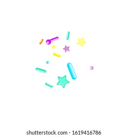 Sprinkles grainy. Cupcake donuts, dessert, sugar, bakery background. Sweet confetti on white chocolate glaze background. Vector Illustration sprinkles holiday designs, party, birthday, invitation.