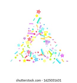 Sprinkles grainy. Cupcake donuts, dessert, sugar, bakery background. Sweet confetti on white chocolate glaze background. Vector Illustration sprinkles holiday designs, party, birthday, invitation.