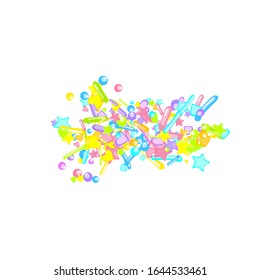 Sprinkles grainy. Cupcake donuts, dessert, sugar, bakery background. Sweet confetti on white chocolate glaze background. Vector Illustration sprinkles holiday designs, party, birthday, invitation.