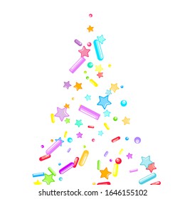 Sprinkles grainy. Cupcake donuts, dessert, sugar, bakery background. Sweet confetti on white chocolate glaze background. Vector Illustration sprinkles holiday designs, party, birthday, invitation.
