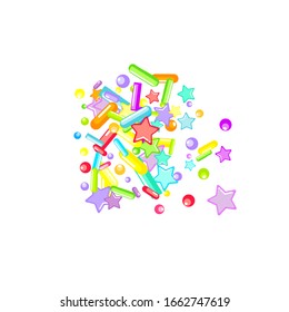 Sprinkles grainy. Cupcake donuts, dessert, sugar, bakery background. Sweet confetti on white chocolate glaze background. Vector Illustration sprinkles holiday designs, party, birthday, invitation.