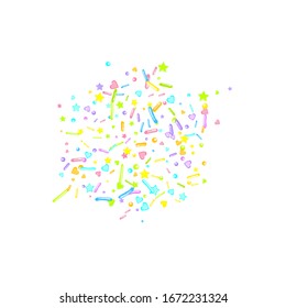 Sprinkles grainy. Cupcake donuts, dessert, sugar, bakery background. Sweet confetti on white chocolate glaze background. Vector Illustration sprinkles holiday designs, party, birthday, invitation.