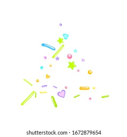 Sprinkles grainy. Cupcake donuts, dessert, sugar, bakery background. Sweet confetti on white chocolate glaze background. Vector Illustration sprinkles holiday designs, party, birthday, invitation.