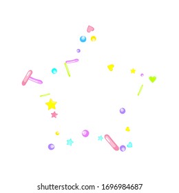 Sprinkles grainy. Cupcake donuts, dessert, sugar, bakery background. Sweet confetti on white chocolate glaze background. Vector Illustration sprinkles holiday designs, party, birthday, invitation.