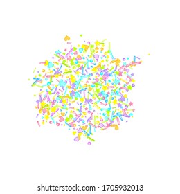 Sprinkles grainy. Cupcake donuts, dessert, sugar, bakery background. Sweet confetti on white chocolate glaze background. Vector Illustration sprinkles holiday designs, party, birthday, invitation.