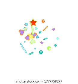 Sprinkles grainy. Cupcake donuts, dessert, sugar, bakery background. Sweet confetti on white chocolate glaze background. Vector Illustration sprinkles holiday designs, party, birthday, invitation.